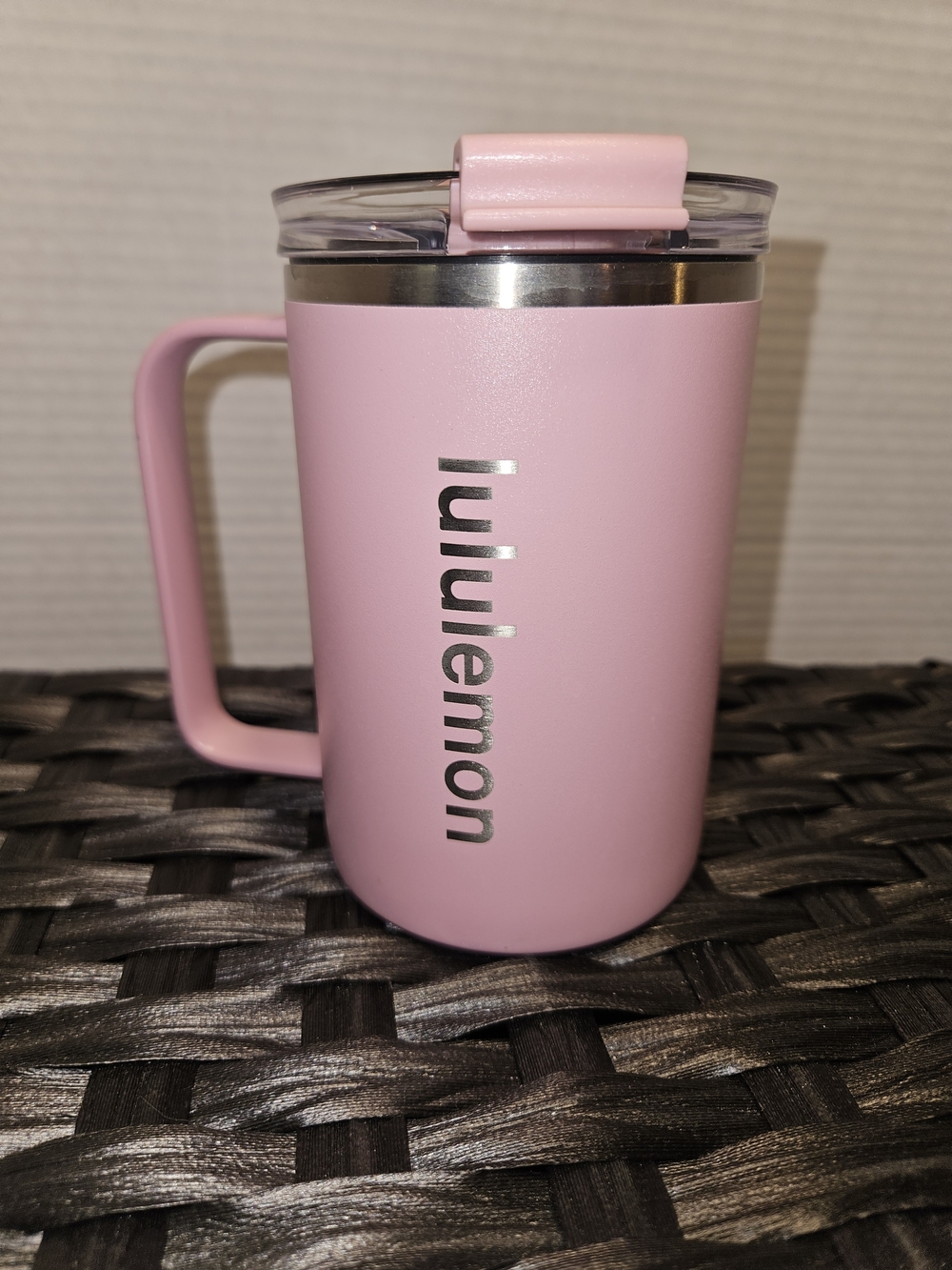 lululemon athletica Pink Insulated Travel Mug with Handle and Clear Lid